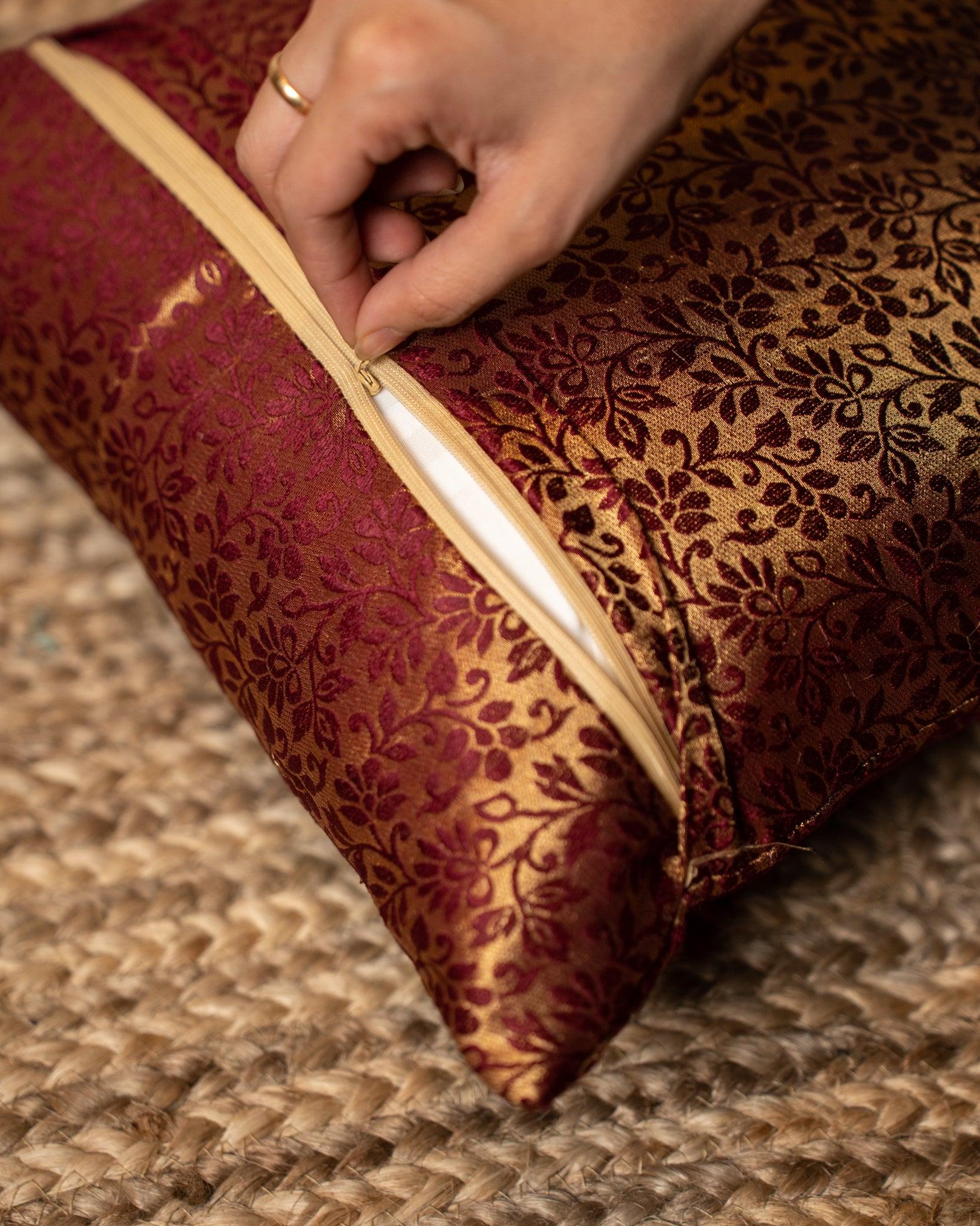 Brocade Cushion Cover - Maroon Set of 2 - TESU