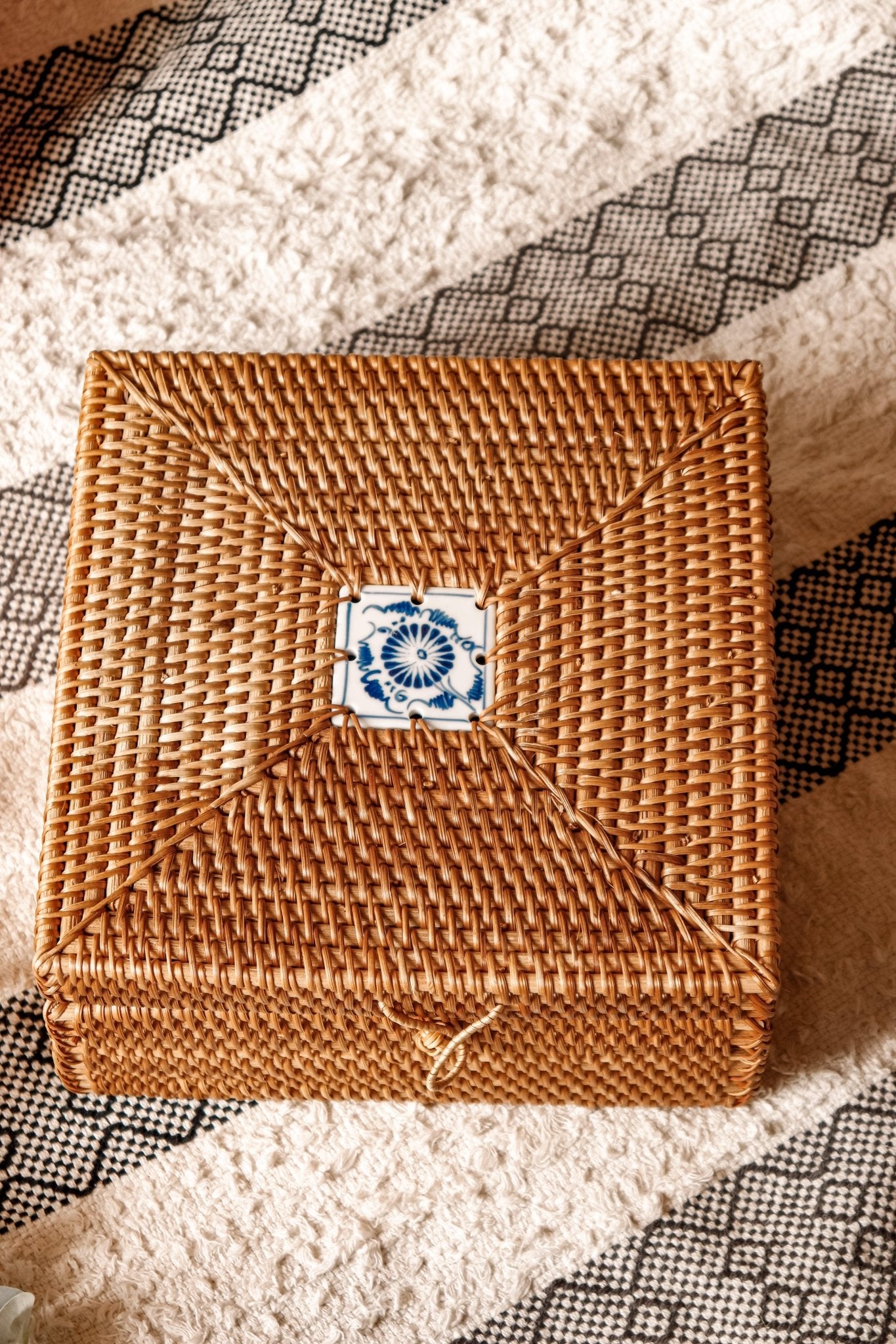 Square Rattan Boxes Designer Rattan Square Storage Box | Boho Organizer India