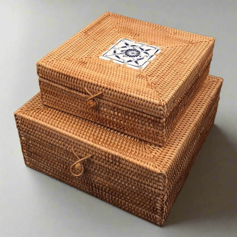 Designer Rattan Square Storage Box - TesuCabinets & Storage