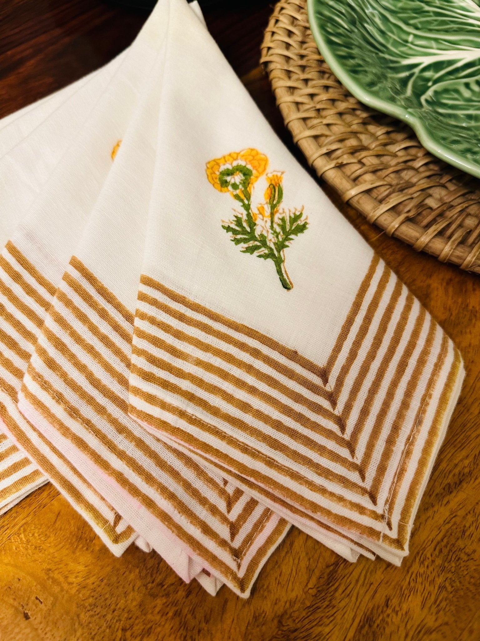 Embroidered Cotton Table Napkins - Marigold - Set of 6 - TesuHome & Kitchen