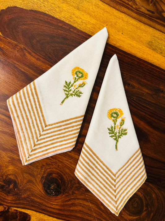 Embroidered Cotton Table Napkins - Marigold - Set of 6 - TesuHome & Kitchen