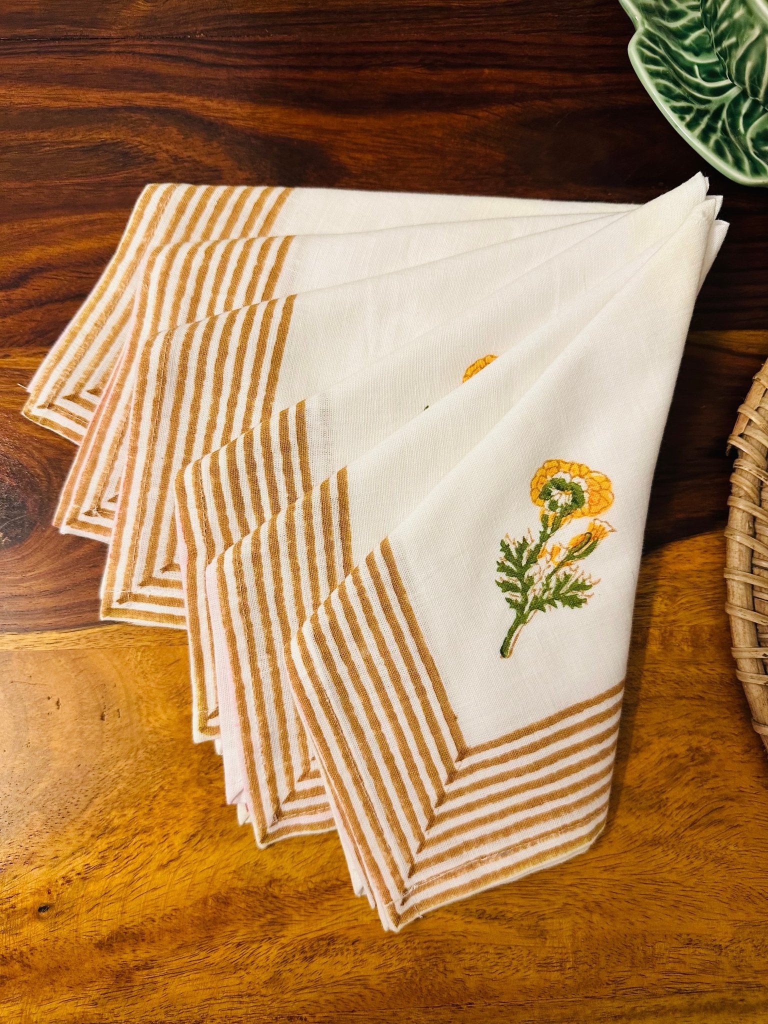 Embroidered Cotton Table Napkins - Marigold - Set of 6 - TesuHome & Kitchen