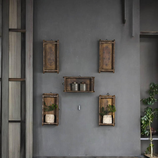 Farmhouse Tray Shelf Set - Rustic Wooden Wall Shelves for Home Decor (Set of 5) - TesuWall Decor
