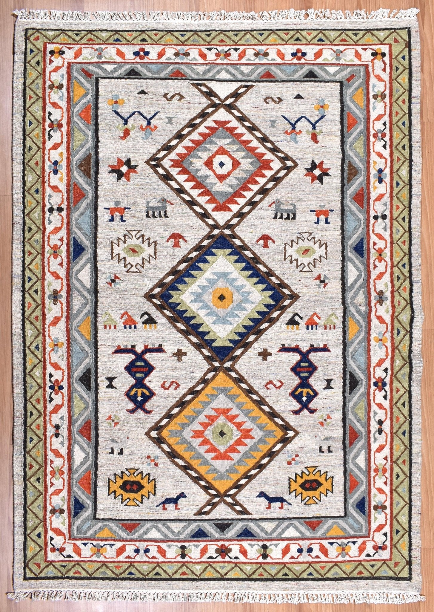 Flatweave Handmade Grey Caucasian Rugs - TesuRugs