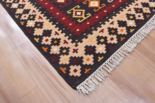 Flatweave Handmade Maroon Caucasian Rugs - TesuRugs