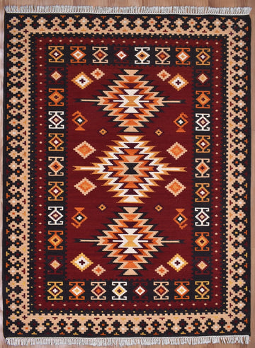Flatweave Handmade Maroon Caucasian Rugs - TesuRugs