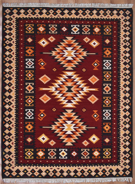 Flatweave Handmade Maroon Caucasian Rugs - TesuRugs