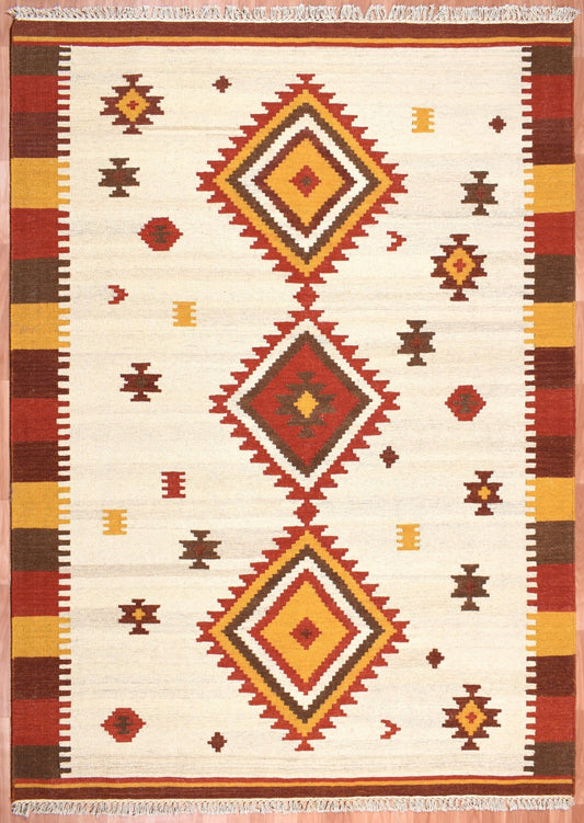 Flatweave Handmade Off White Caucasian Rugs - TesuRugs