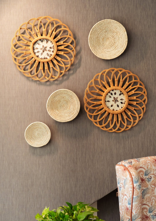 Floral Designer Rattan Wall Decor With Mother of Pearls - TesuWall Decor