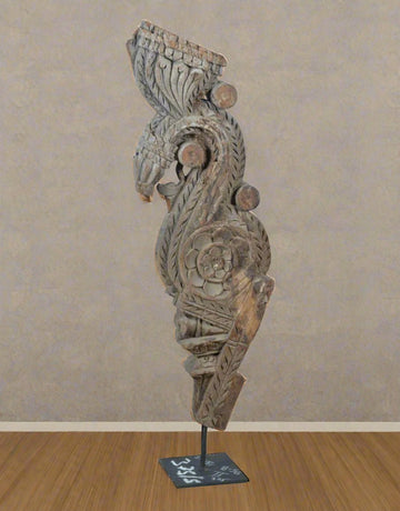 Floral Serpent Carving Bracket on Iron Stand - TesuWooden Bracket