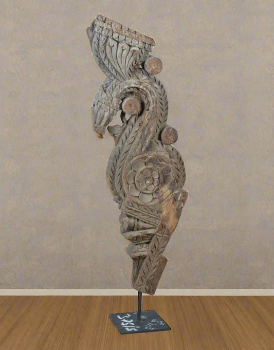 Floral Serpent Carving Bracket on Iron Stand - TesuWooden Bracket