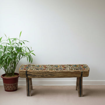 Forest Artisan Bench - Handcrafted Vintage Wooden Bench with Painted Art - TesuWooden Bench