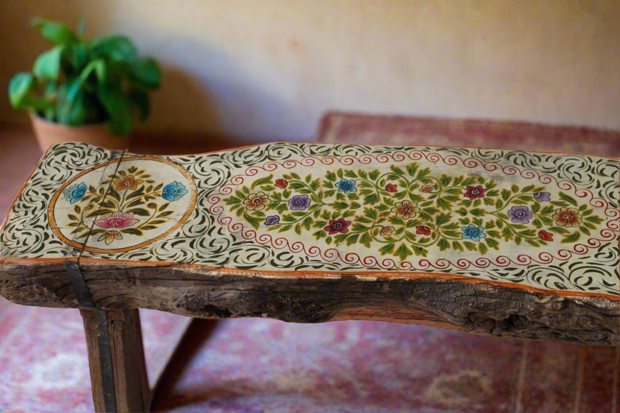 Forest Artisan Bench - Handcrafted Vintage Wooden Bench with Painted Art - TesuWooden Bench