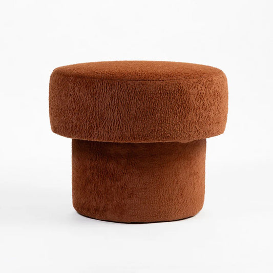 Brown plush ottoman on a white background