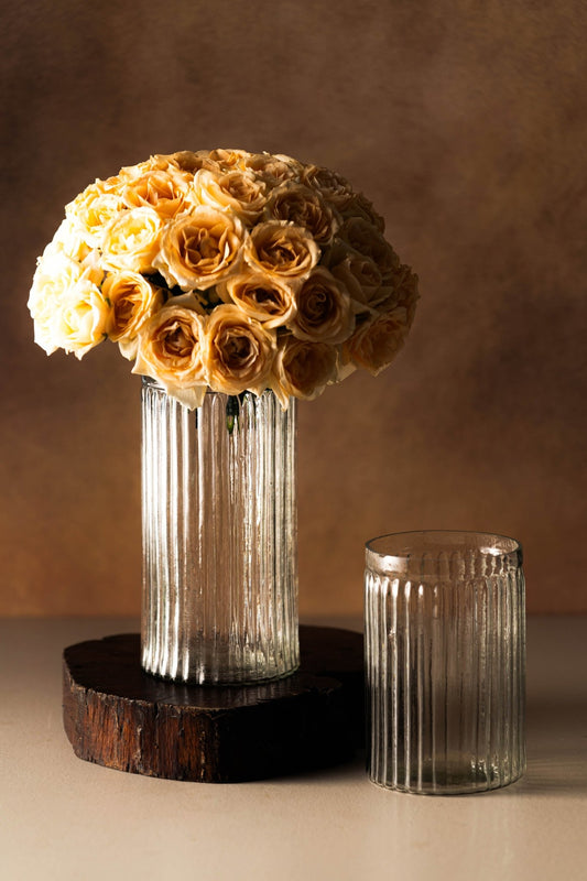 Genda Saaj Ribbed Glass Vase - Set of 2 - TesuVases