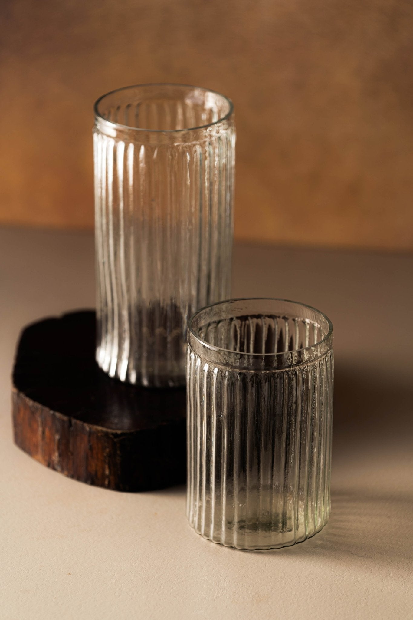 Genda Saaj Ribbed Glass Vase - Set of 2 - TesuVases