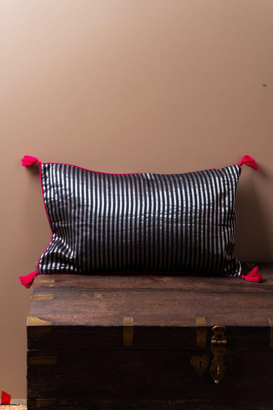 Gleaming Silver Stripes Lumbar cushion cover - TesuCushion Covers