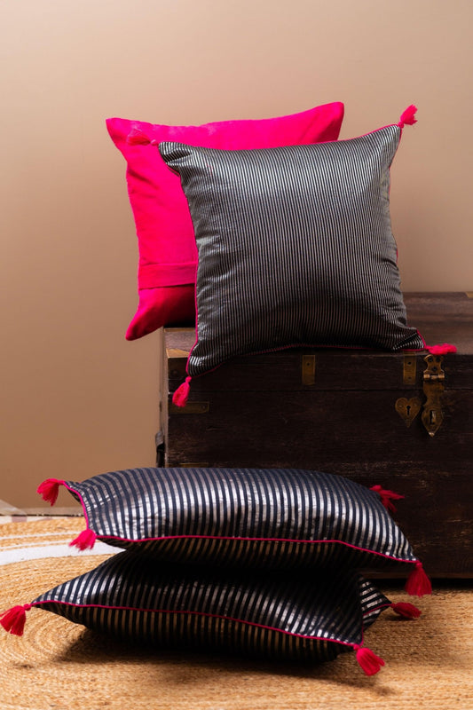 Gleaming Silver Stripes Lumbar cushion cover - TesuCushion Covers