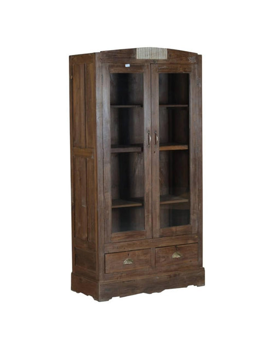 Golden Oak Teak & Glass Almirah - TesuCabinets & Storage