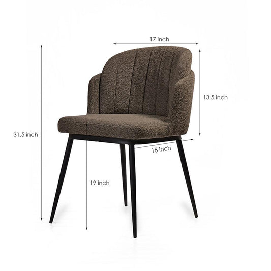 Brown upholstered chair with dimensions labeled on a white background
