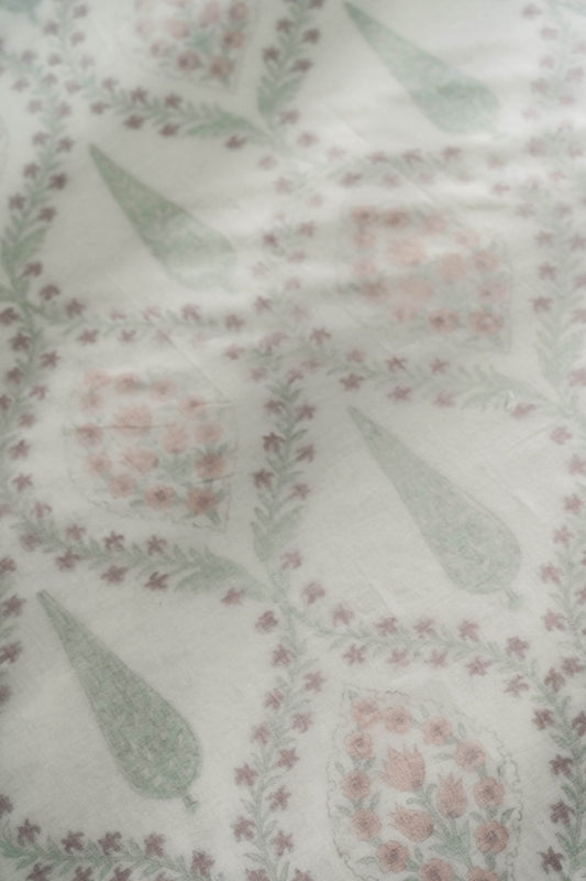 Gulnaar Floral Block Print Dohar - Lightweight Cotton Muslin Bedcover - TesuDohar