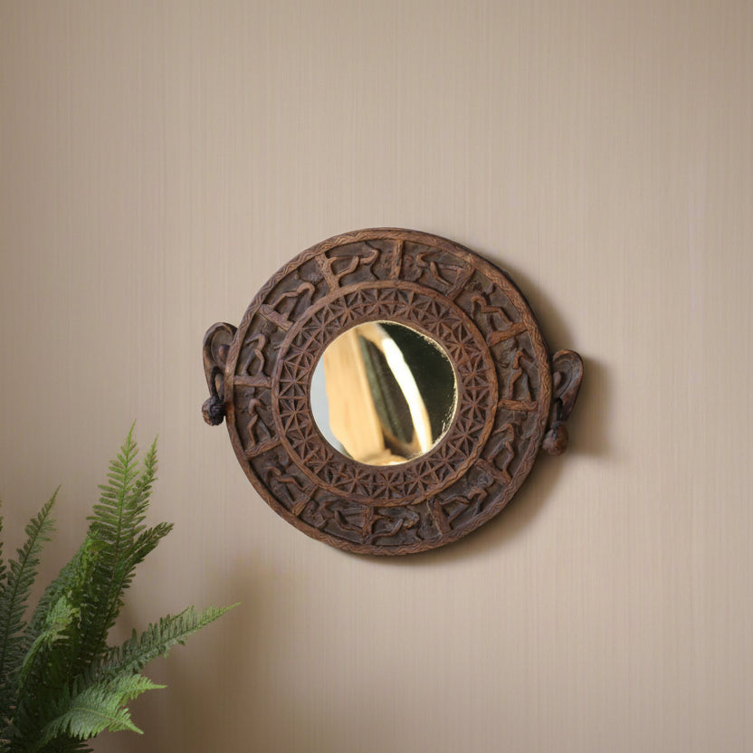 Hand Carved Naga Mirror - Tribal Reflections Wall Decor on Vintage Wood - TesuMirror