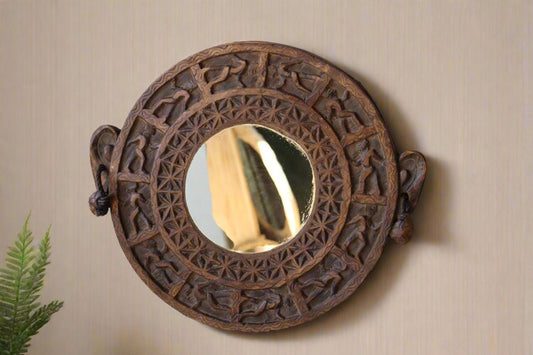 Hand Carved Naga Mirror - Tribal Reflections Wall Decor on Vintage Wood - TesuMirror