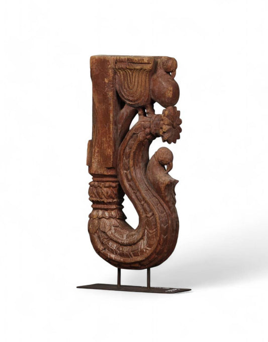 Hand carved Wooden Bracket on Iron Stand - TesuWooden Bracket
