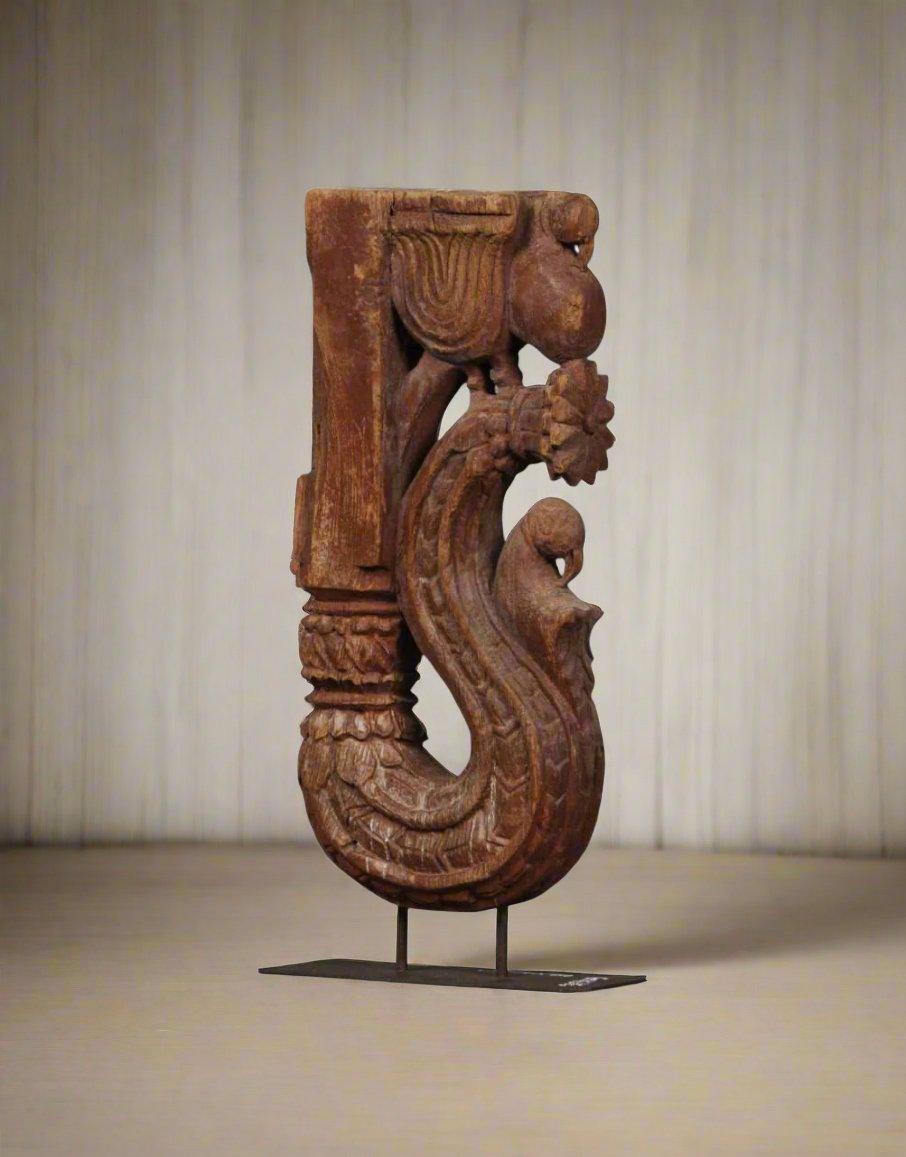 Hand carved Wooden Bracket on Iron Stand - TesuWooden Bracket