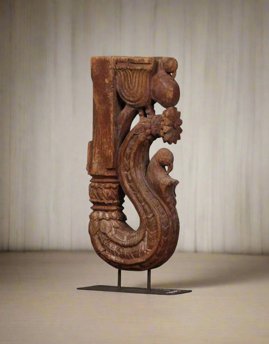 Hand carved Wooden Bracket on Iron Stand - TesuWooden Bracket