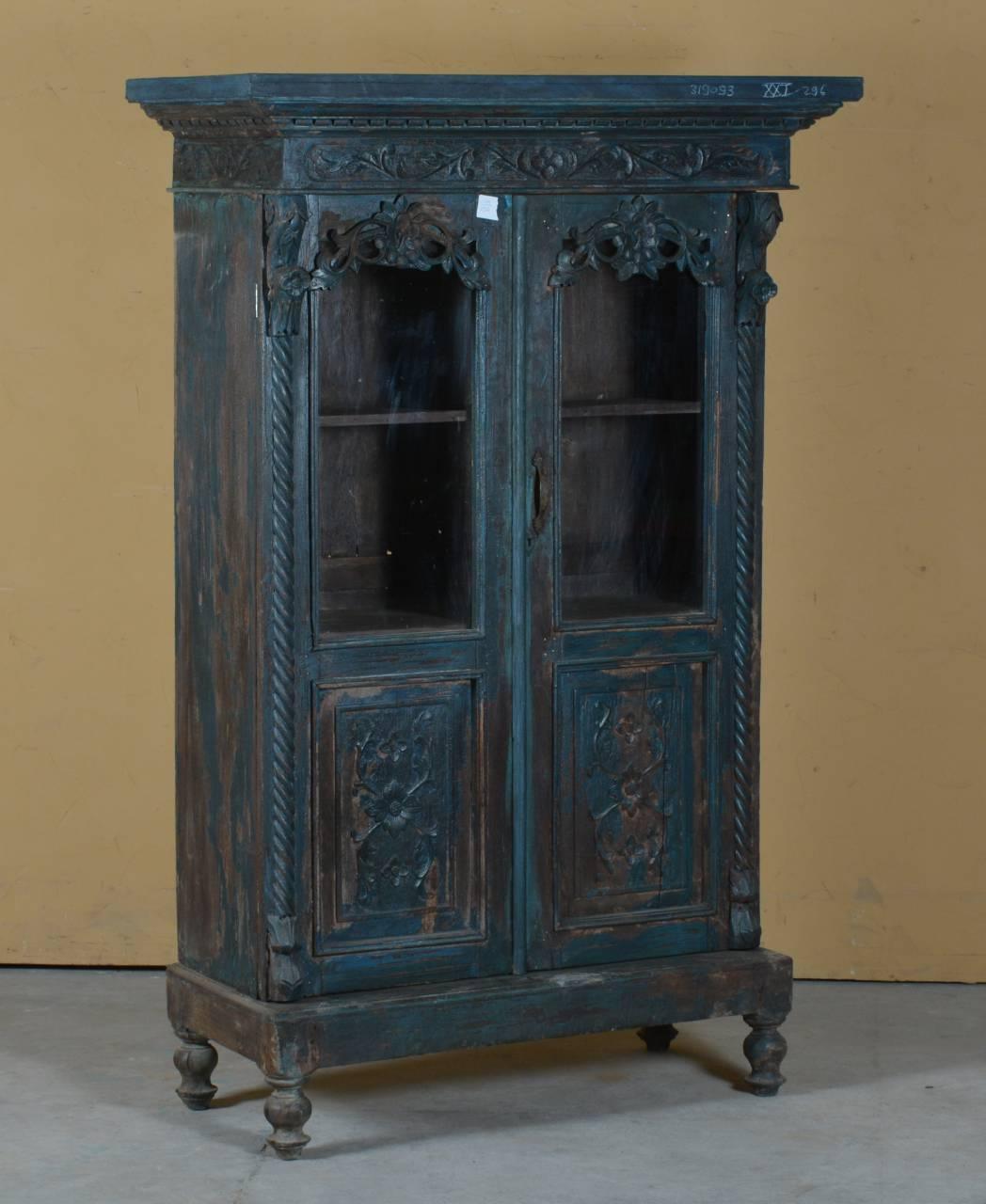 Hand Carved Wooden Glass Almirah - TesuCabinets & Storage
