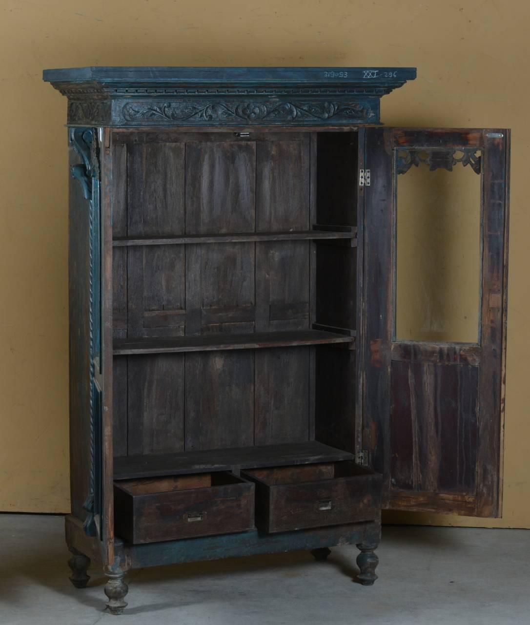 Hand Carved Wooden Glass Almirah - TesuCabinets & Storage