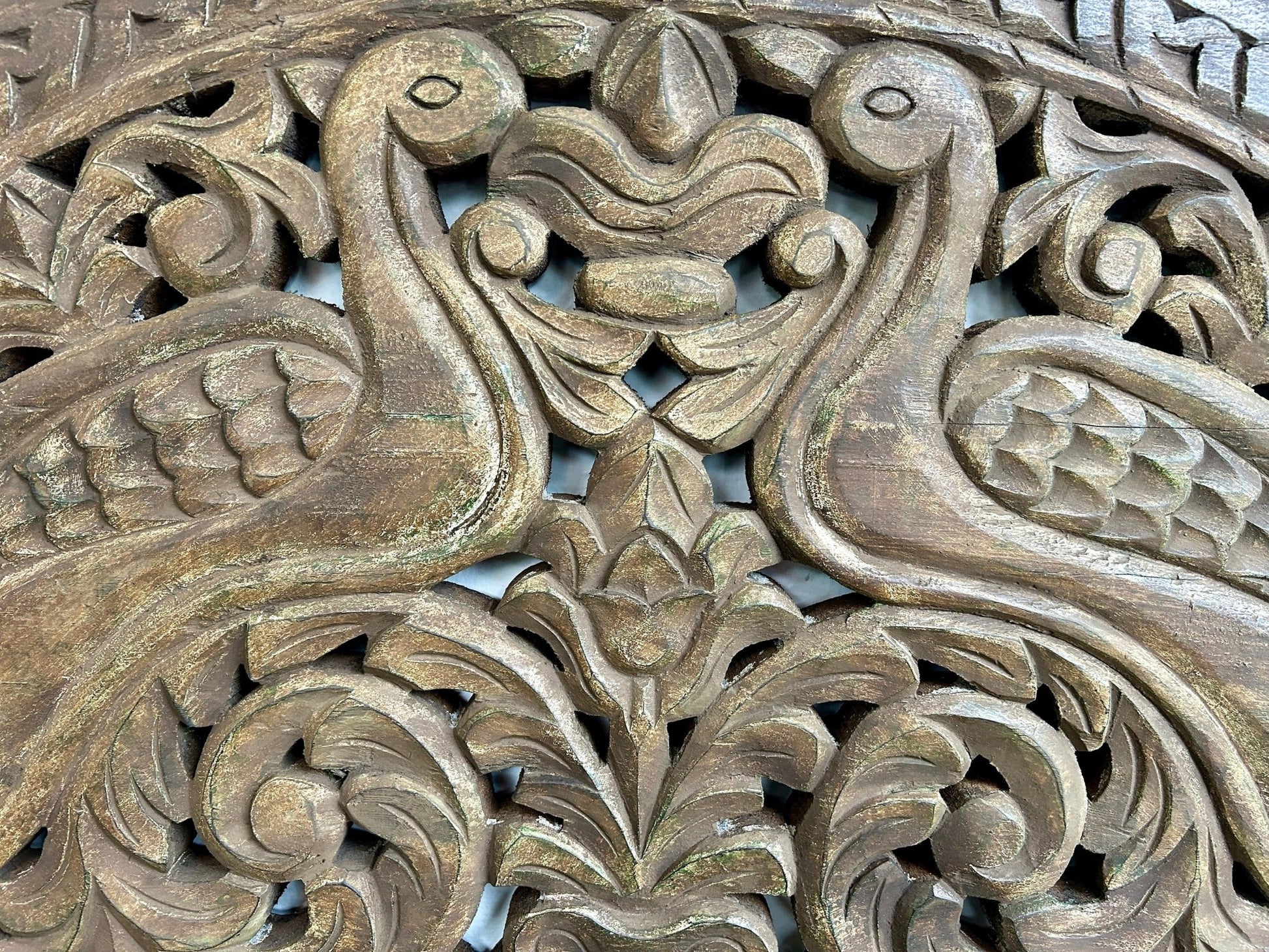 Hand Carved Wooden Peacock Jali - TesuWall Decor