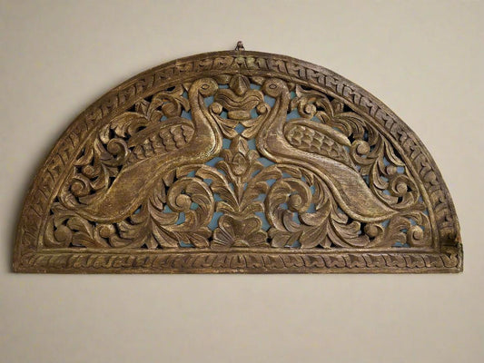 Hand Carved Wooden Peacock Jali - TesuWall Decor