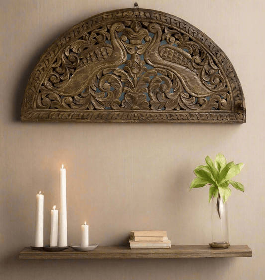 Hand Carved Wooden Peacock Jali - TesuWall Decor