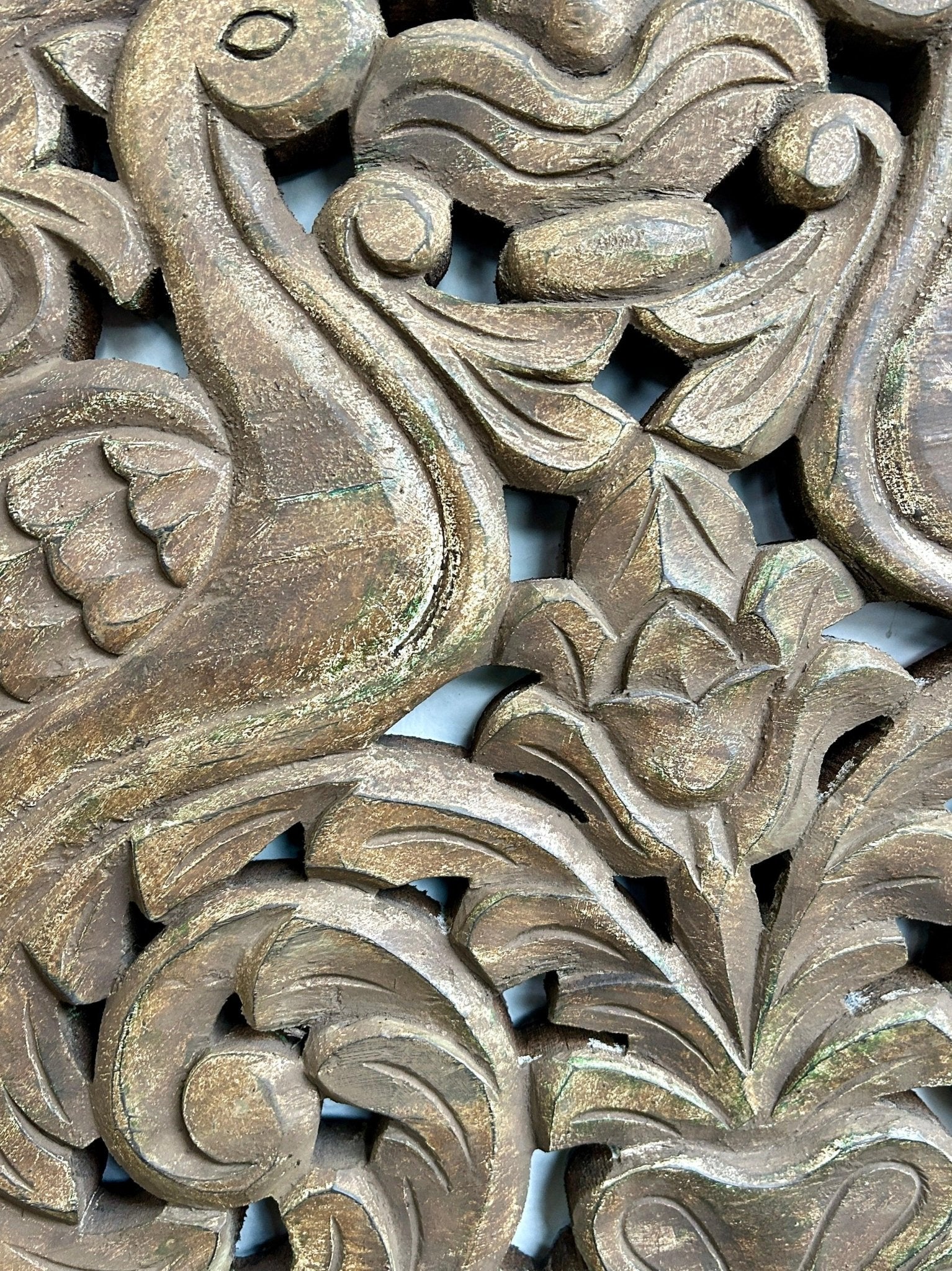 Hand Carved Wooden Peacock Jali - TesuWall Decor