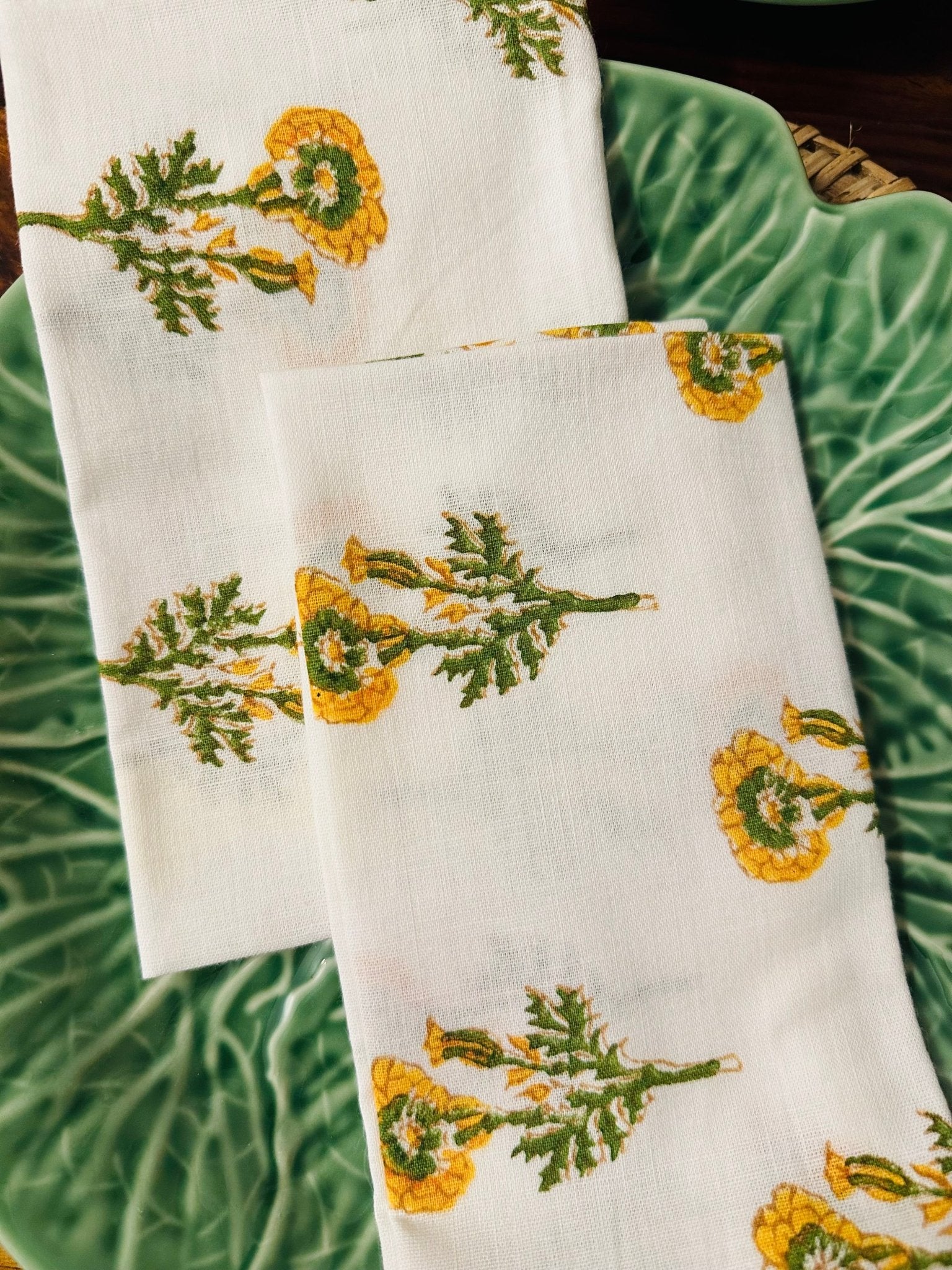 Hand - Embroidered Cotton Table Napkins - Yellow flowers - Set of 6 - TesuHome & Kitchen
