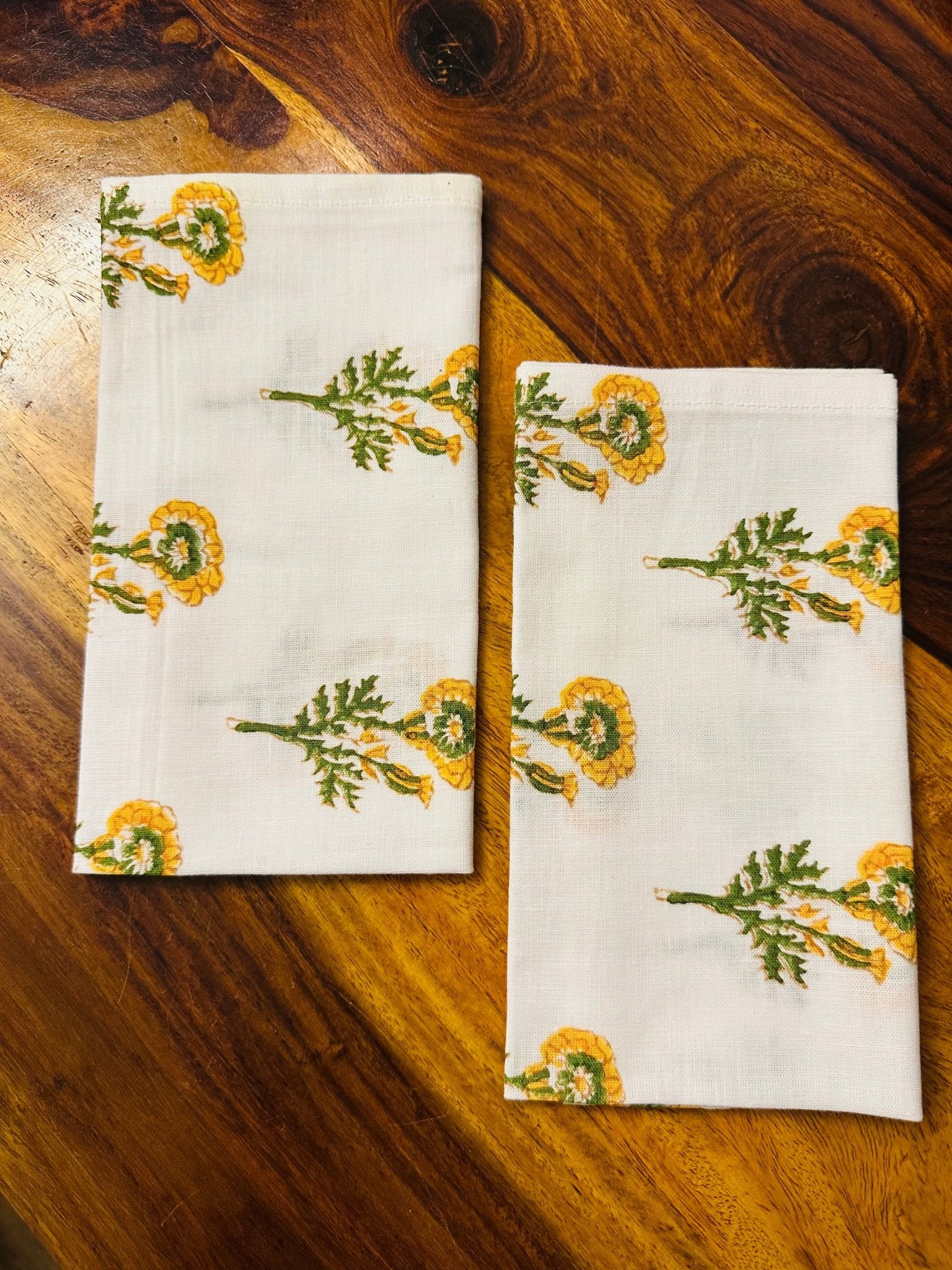 Hand - Embroidered Cotton Table Napkins - Yellow flowers - Set of 6 - TesuHome & Kitchen
