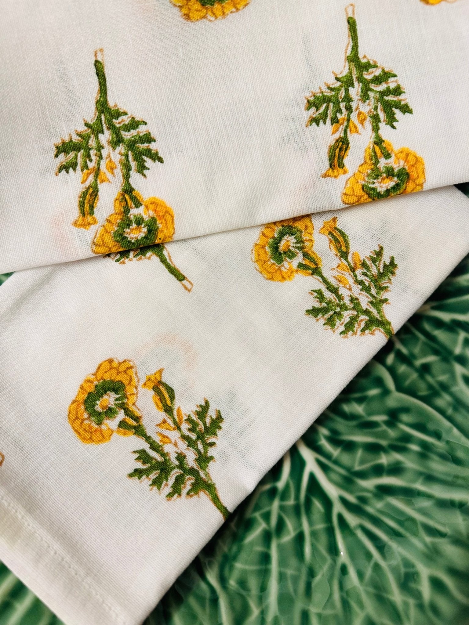 Hand - Embroidered Cotton Table Napkins - Yellow flowers - Set of 6 - TesuHome & Kitchen