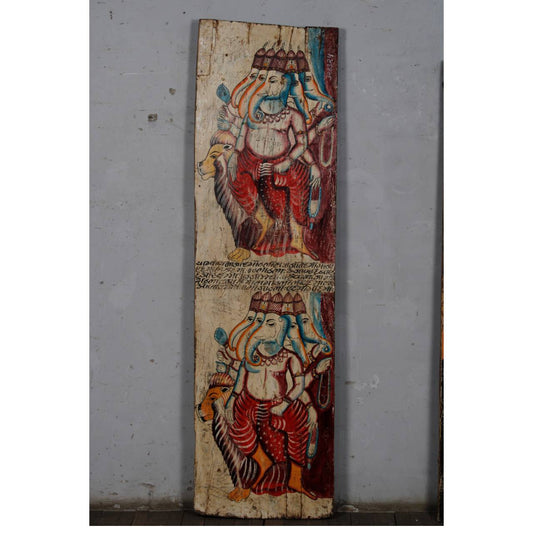 Hand Painted Indian God Wall Panel - Vintage Spiritual Art on Antique door - TesuWall Decor