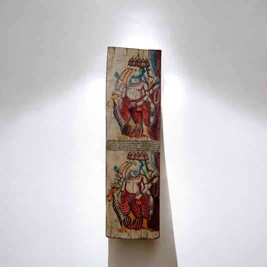 Hand Painted Indian God Wall Panel - Vintage Spiritual Art on Antique door - TesuWall Decor