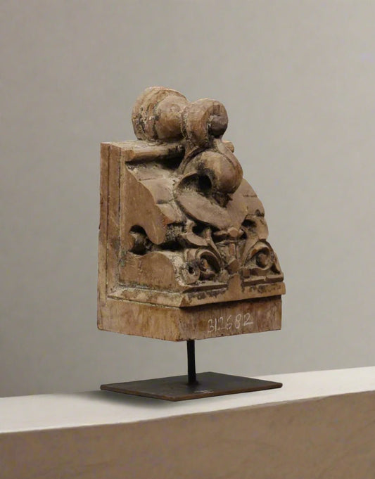 Handcarved Wooden Bracket on Iron Stand - TesuWooden Bracket