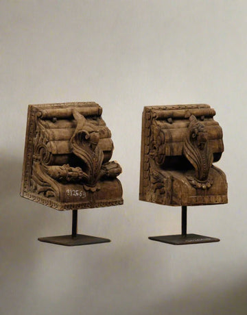 Handcarved Wooden Bracket on Iron Stand - TesuWooden Bracket