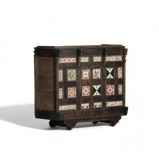 Handcrafted Peacock Teak Damchiya - Vintage Indian Storage Chest - TesuCabinets & Storage