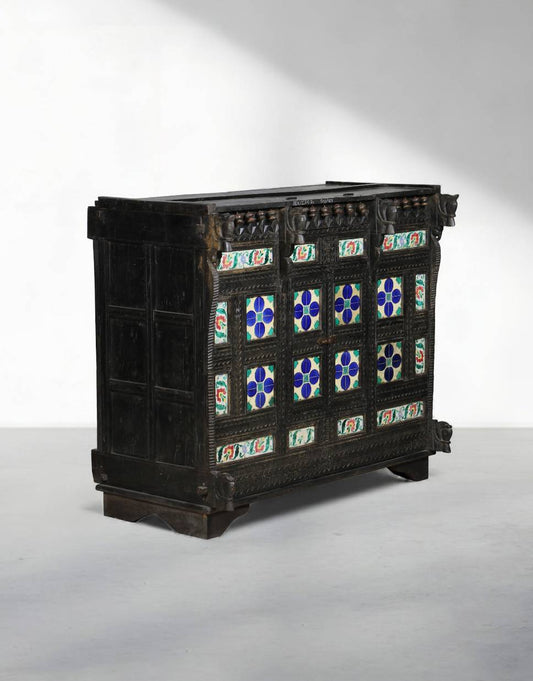 Handcrafted Peacock Teak Damchiya - Vintage Indian Storage Chest - TesuCabinets & Storage