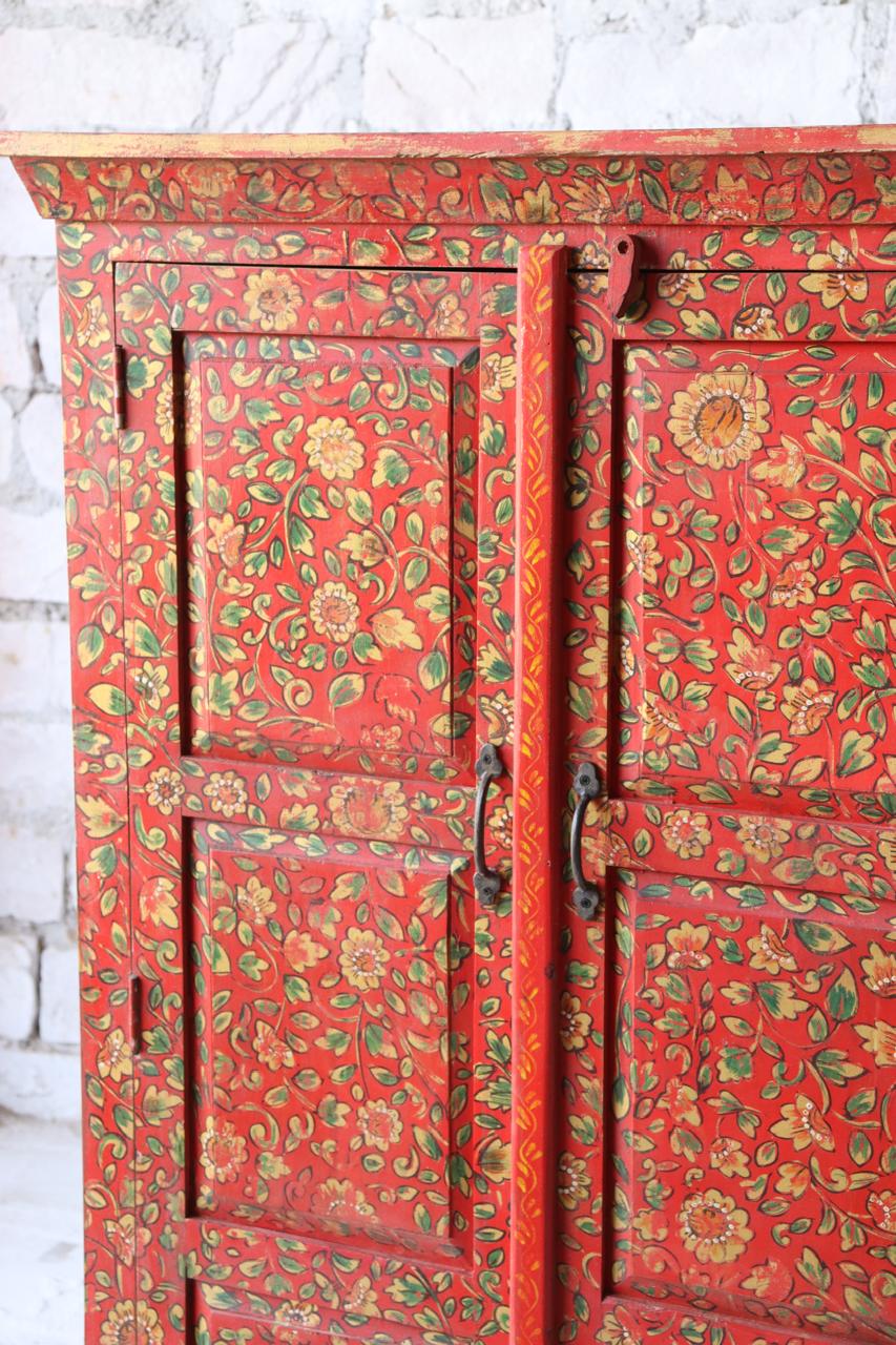 Handcrafted Red Blossom Mango Wood Cabinet - TesuCabinets & Storage