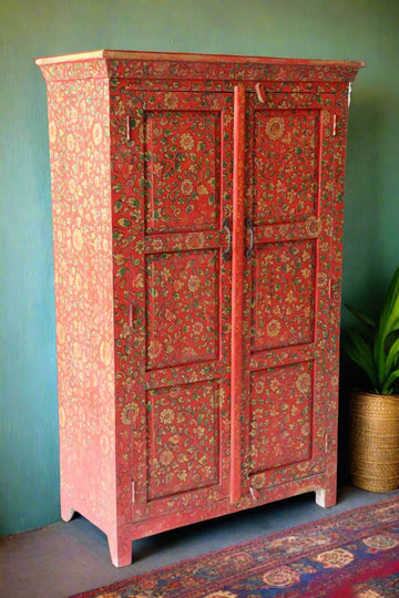 Handcrafted Red Blossom Mango Wood Cabinet - TesuCabinets & Storage