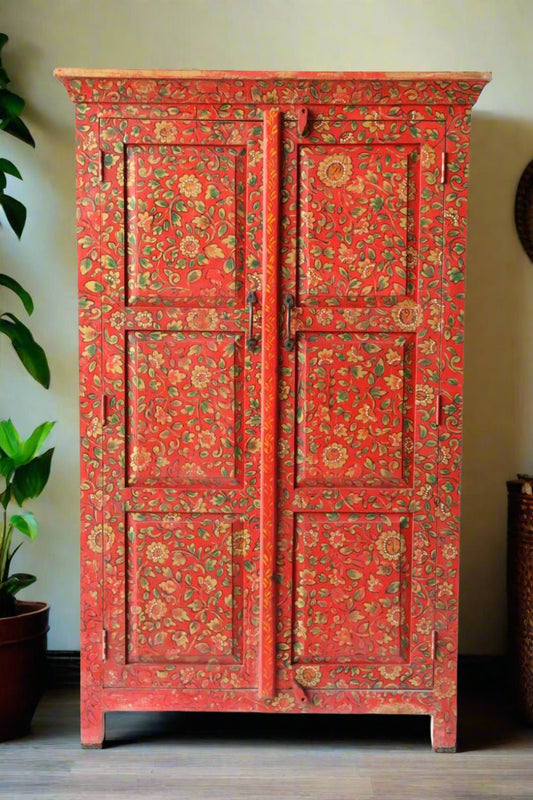 Handcrafted Red Blossom Mango Wood Cabinet - TesuCabinets & Storage
