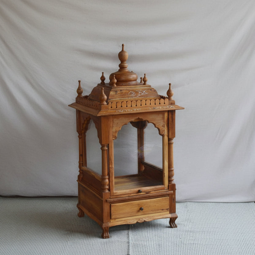Handcrafted Teak Wood Temple with Glass Doors | India – Tesu