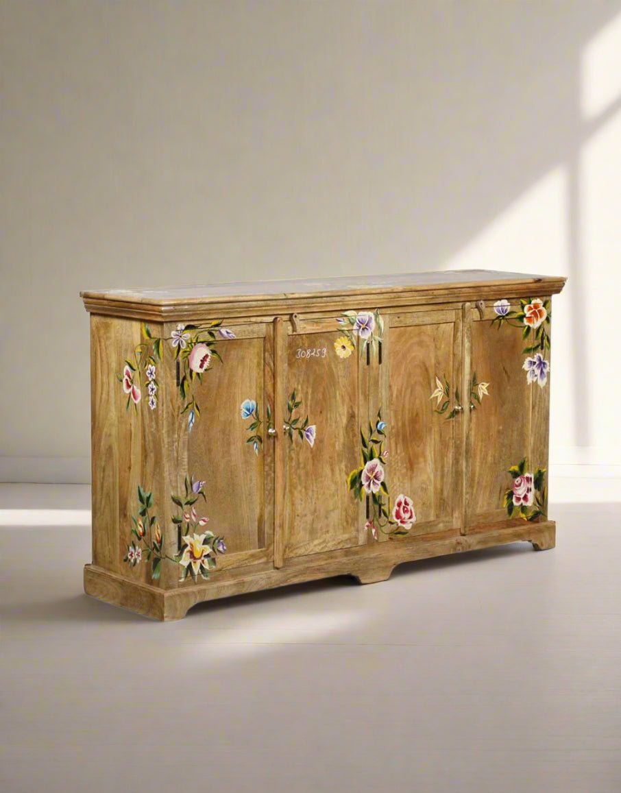 Handpainted wooden sideboard cabinet with vibrant floral folk art designs – Tesu Furniture & Seating